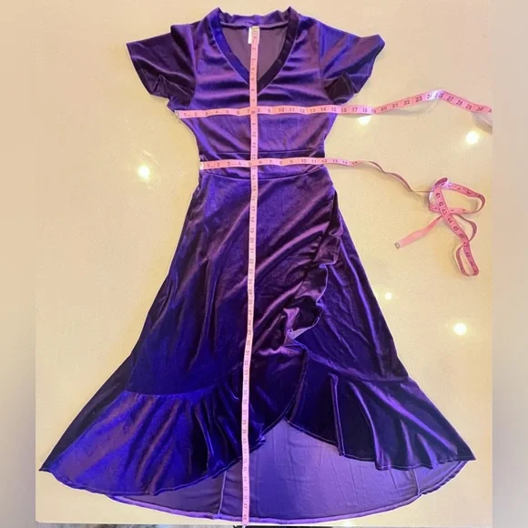 Purple Velvet Velour feel V neck Ruffle Sz Small Whimsigoth Renaissance Flirty - Picture 2 of 13